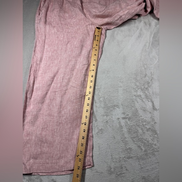 Cynthia Rowley 100% Linen Wide Leg Cropped Pull One Elastic Waist Pink Pants L - Picture 10 of 16